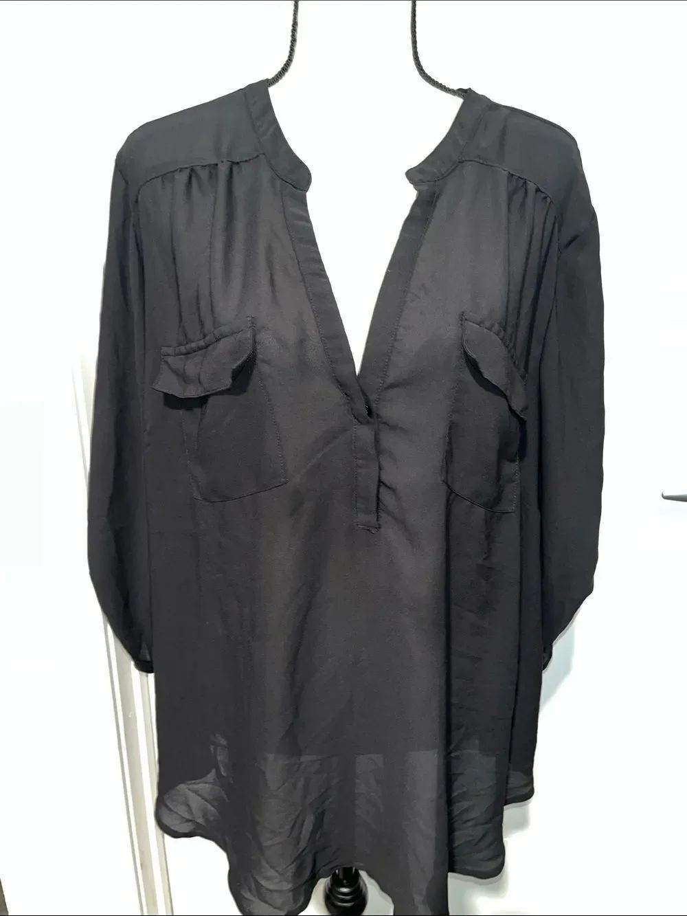 Torrid Black Sheer V-Neck Tunic Pockets Top Witchy Emo Goth Whimsigoth Vamp